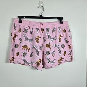 Warner Brothers Women's Tom & Jerry Pink Cartoon Print‎ Terry Shorts 2XL NEW